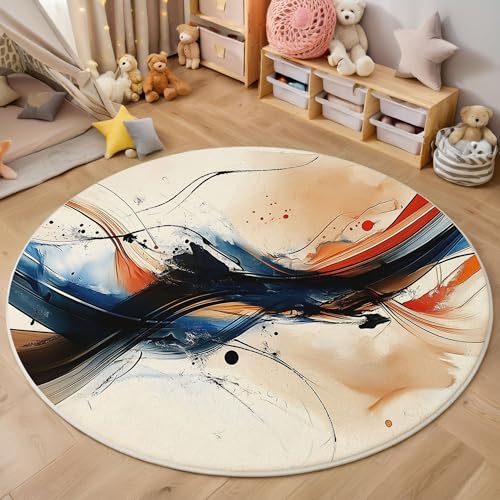 Tintenverlaufsstreifen Runder Teppich, Moderne Abstrakte Runde, Weich Waschbar rutschfest Wohnzimmer Schlafzimmer Nachttisch Restaurant Korridor Fußmatte (80cm, Hellbraun) von ZISTRCBAO