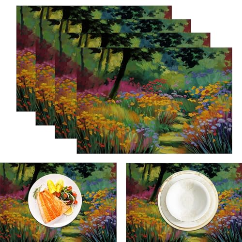 Waldblumen Tischsets Abwaschbar 2er Set, Ölgemälde Pflanzen Platzsets Abwischbar Leinen Hitzebeständig Platzdeckchen rutschfest Für Essen Partys Und Täglichen Gebrauch 45x30cm, Mehrfarbig von ZISTRCBAO