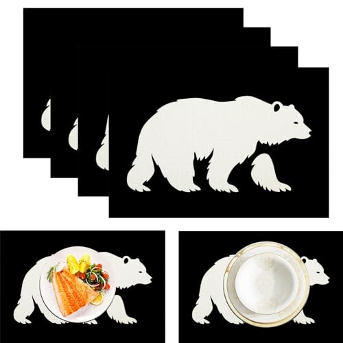 Weißer Bär Silhouette Tischsets Abwaschbar 2er Set, Cartoon-Tier Platzsets Abwischbar Leinen Hitzebeständig Platzdeckchen rutschfest Für Essen Partys Und Täglichen Gebrauch 45x30cm, Weiß von ZISTRCBAO