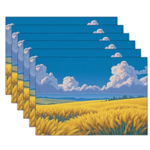 Weizenfeld Mit Weißen Wolken Leinen Platzsets Für Tisch 2er Set, Aquarelllandschaft Bedruckte Tischsets Große Baumwolle Leinen rutschfeste Abwaschbar Platzsets Für Kitchen Restaurant (45x30cm, Gelb) Weizenfeld Mit Weißen Wolken Leinen Platzsets Für Tisch 2er Set, Aquarelllandschaft Bedruckte Tischsets Große Baumwolle Leinen rutschfeste Abwaschbar Platzsets Für Kitchen Restaurant (45x30cm, Gelb) von ZISTRCBAO