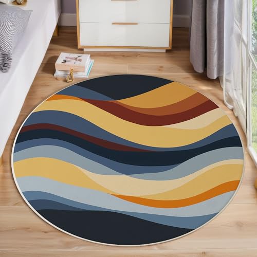 Wellenförmige Streifen rutschfest Runder Teppich 100cm, Moderne Abstrakte Runder Teppich Wohnzimmer, Mehrfarbig Dekoration Teppiche Waschbar Für Zuhause Bodenmatte Schlafzimmer Dekorativer Teppiche von ZISTRCBAO