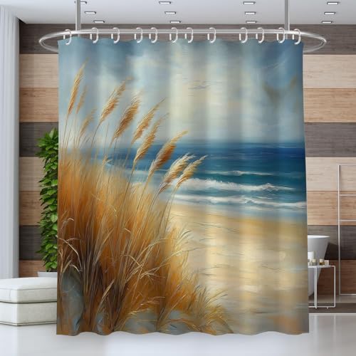 ZISTRCBAO 180 * 180cm Duschvorhang aus Stoff Anti-schimmel Wasserdicht Waschbar für Badezimmer Badewanne und Dusche Schilf Gras Ozean See dekorieren Vorhang Duschvorhänge von ZISTRCBAO
