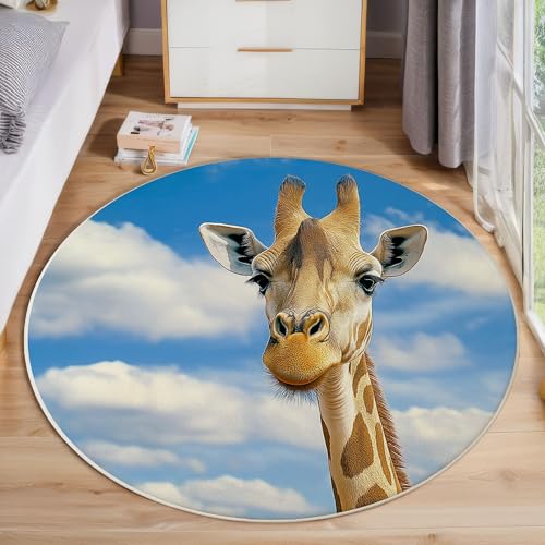 ZISTRCBAO Afrikanische Giraffe Runder Teppich, Tierrealismus Runde, Weich Waschbar rutschfest Wohnzimmer Schlafzimmer Nachttisch Restaurant Korridor Fußmatte (100cm, Blau) von ZISTRCBAO