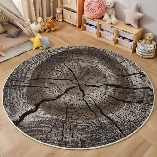 ZISTRCBAO Alter Baumstumpf Rund Teppich, Vintage Holzmaserung Waschbarer Wohnzimmer Sofa Teppich Kurzflor Couchtischmatte, Braun Rund 60cm Teppiche Für Schlafzimmer Esszimmer Küche Innen von ZISTRCBAO