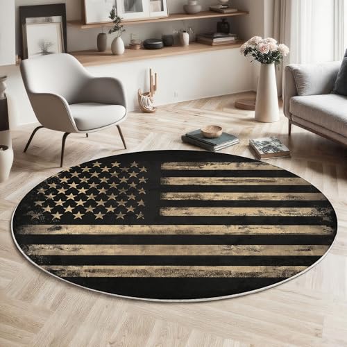 ZISTRCBAO Amerikanische Flagge Kurzflor Teppich Rund, Jahrgang Wohnzimmerteppich, Dunkelgrau Runder Teppich 80cm Round Eingangsbereich Waschbar Weich for Wohnzimmer Schlafzimmer Studie Heimbüro ZISTRCBAO Amerikanische Flagge Kurzflor Teppich Rund, Jahrgang Wohnzimmerteppich, Dunkelgrau Runder Teppich 80cm Round Eingangsbereich Waschbar Weich for Wohnzimmer Schlafzimmer Studie Heimbüro von ZISTRCBAO