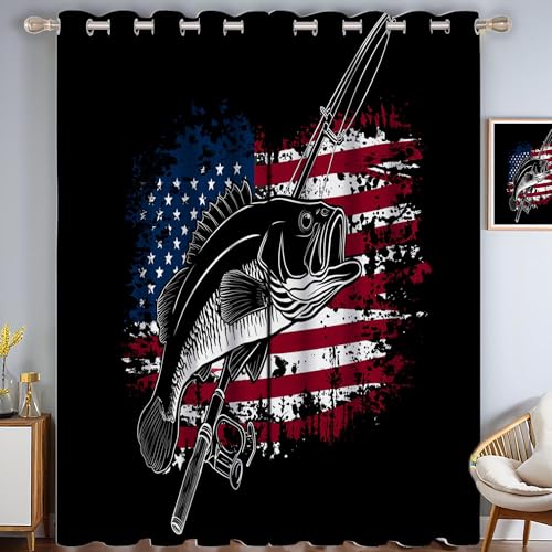 ZISTRCBAO Amerikanische Flagge Verdunkelungsvorhänge, Graffiti-Stil Thermisch Isoliert Fensterbehandlung Vorhänge Für Wohnzimmer Dekoration, Schwarz 2 Paneele H213xB137cm von ZISTRCBAO