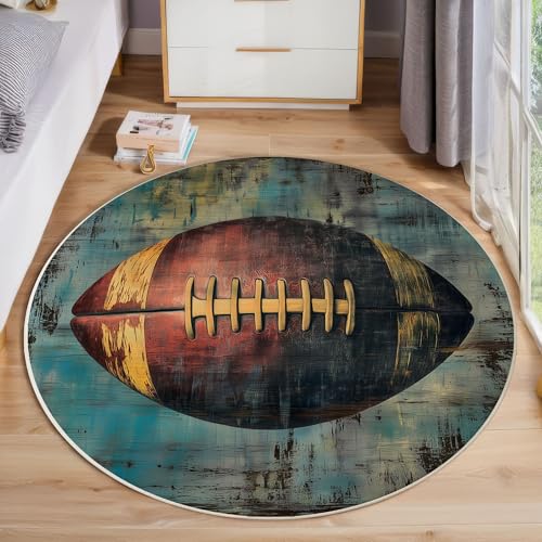 ZISTRCBAO Amerikanischer Fußball Rund Bereich Teppich 60cm, Retro Weich Teppich Rund, Waschbar rutschfest Wohnzimmer Teppiche Für Schlafzimmer Terrasse Garten Küchen, Dunkelbraun von ZISTRCBAO