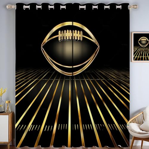 ZISTRCBAO Amerikanischer Fußball Verdunkelungsvorhänge, Modern Schlicht Thermisch Isoliert Fensterbehandlung Vorhänge Für Wohnzimmer Dekoration, Gold 2 Paneele H160xB80cm von ZISTRCBAO