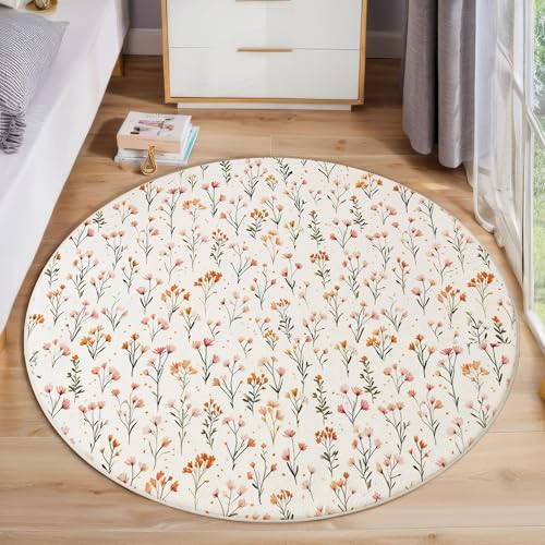 ZISTRCBAO Aquarell Blumen Runder Teppich, Retro-Pastoral Runde Teppiche, Weich Waschbar rutschfest Wohnzimmer Schlafzimmer Nachttisch Restaurant Korridor Fußmatte Teppiche (180cm, Rosa) von ZISTRCBAO