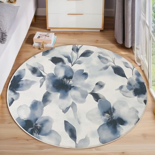 ZISTRCBAO Aquarell Blumen rutschfest Runder Teppich 60cm, Vintage-Kunst Runder Teppich Wohnzimmer, Blaugrau Dekoration Weich Waschbar Für Zuhause Bodenmatte Schlafzimmer Dekorativer ZISTRCBAO Aquarell Blumen rutschfest Runder Teppich 60cm, Vintage-Kunst Runder Teppich Wohnzimmer, Blaugrau Dekoration Weich Waschbar Für Zuhause Bodenmatte Schlafzimmer Dekorativer von ZISTRCBAO