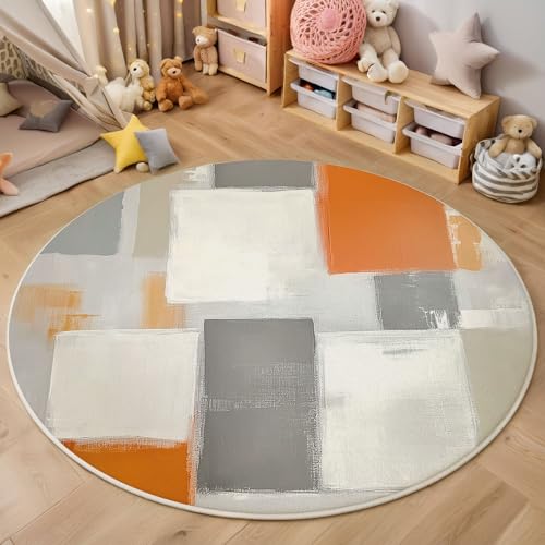ZISTRCBAO Aquarell Graffiti Geometrisch Runder Teppich, Minimalistisch Runde Teppiche, Weich Waschbar rutschfest Wohnzimmer Schlafzimmer Nachttisch Restaurant Korridor Fußmatte Teppiche (120cm, Grau) von ZISTRCBAO
