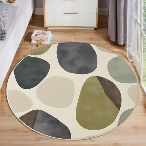 ZISTRCBAO Aquarell Kieselsteine Rund Teppich, Modern Einfach Waschbarer Wohnzimmer Sofa Teppich Kurzflor Couchtischmatte, Mehrfarbig Rund 100cm Teppiche Für Schlafzimmer Esszimmer Küche Innen von ZISTRCBAO