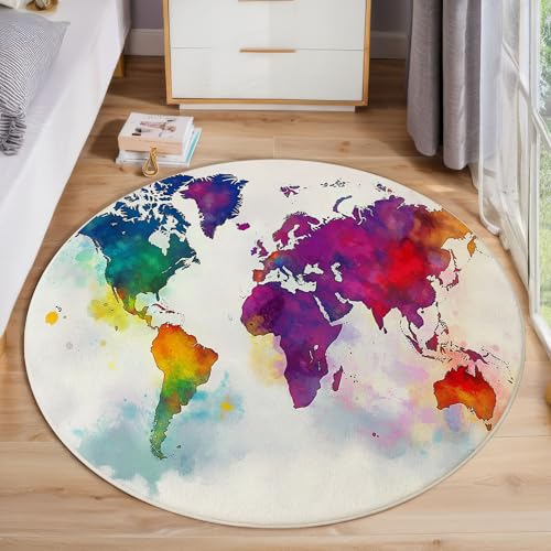 ZISTRCBAO Aquarell-Weltkarte Kurzflor Teppich Rund, Minimalismus Wohnzimmerteppich, Mehrfarbig Runder Teppich 60cm Round Eingangsbereich Waschbar Weich for Wohnzimmer Schlafzimmer Studie Heimbüro ZISTRCBAO Aquarell-Weltkarte Kurzflor Teppich Rund, Minimalismus Wohnzimmerteppich, Mehrfarbig Runder Teppich 60cm Round Eingangsbereich Waschbar Weich for Wohnzimmer Schlafzimmer Studie Heimbüro von ZISTRCBAO