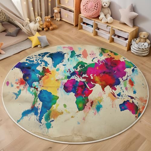 ZISTRCBAO Aquarell-Weltkarte Rund Teppich, Jahrgang Waschbarer Wohnzimmer Sofa Teppich Kurzflor Couchtischmatte, Mehrfarbig Rund 120cm Teppiche Für Schlafzimmer Esszimmer Küche Innen ZISTRCBAO Aquarell-Weltkarte Rund Teppich, Jahrgang Waschbarer Wohnzimmer Sofa Teppich Kurzflor Couchtischmatte, Mehrfarbig Rund 120cm Teppiche Für Schlafzimmer Esszimmer Küche Innen von ZISTRCBAO