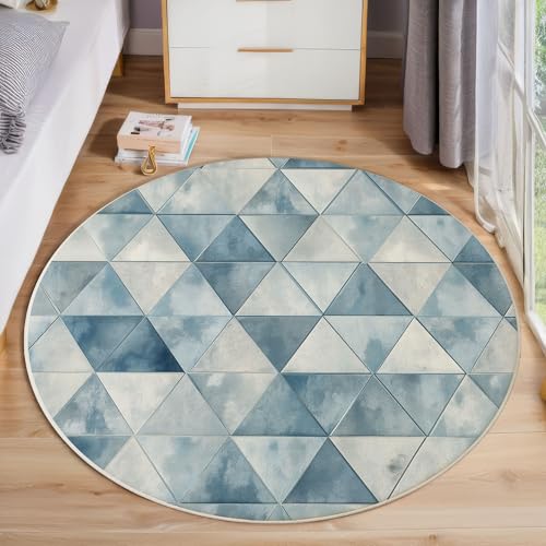 ZISTRCBAO Aquarelldreieck Runder Teppich, Moderne Schlichtheit Runde Teppiche, Weich Waschbar rutschfest Wohnzimmer Schlafzimmer Nachttisch Restaurant Korridor Fußmatte Teppiche (160cm, Hellblau) von ZISTRCBAO