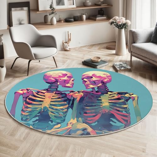 ZISTRCBAO Aquarellschädel Runder Teppich, Gotischer Stil Runde, Weich Waschbar rutschfest Wohnzimmer Schlafzimmer Nachttisch Restaurant Korridor Fußmatte (60cm, Blau) von ZISTRCBAO