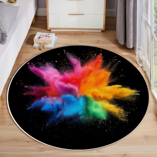ZISTRCBAO Aquarelltinte Runder Teppich, Moderne Kunst Runde, Weich Waschbar rutschfest Wohnzimmer Schlafzimmer Nachttisch Restaurant Korridor Fußmatte (60cm, Mehrfarbig) von ZISTRCBAO