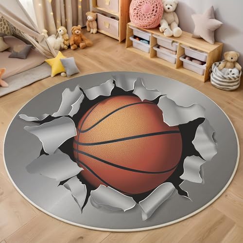ZISTRCBAO Basketball Durchbricht Mauer Kurzflor Teppich Rund, Sportthema Wohnzimmerteppich, Grau Runder Teppich 120cm Round Eingangsbereich Waschbar Weich for Wohnzimmer Schlafzimmer Studie Heimbüro ZISTRCBAO Basketball Durchbricht Mauer Kurzflor Teppich Rund, Sportthema Wohnzimmerteppich, Grau Runder Teppich 120cm Round Eingangsbereich Waschbar Weich for Wohnzimmer Schlafzimmer Studie Heimbüro von ZISTRCBAO