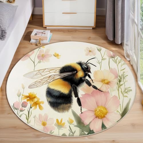 ZISTRCBAO Bienenblumen Runder Teppich Innenbereich, Aquarell Tiere Rund Teppich 60cm, rutschfest Und Waschbar Praktische Fußabtreter Für Eingangsbereich Wohnzimmer Schlafzimmer, Gelb ZISTRCBAO Bienenblumen Runder Teppich Innenbereich, Aquarell Tiere Rund Teppich 60cm, rutschfest Und Waschbar Praktische Fußabtreter Für Eingangsbereich Wohnzimmer Schlafzimmer, Gelb von ZISTRCBAO