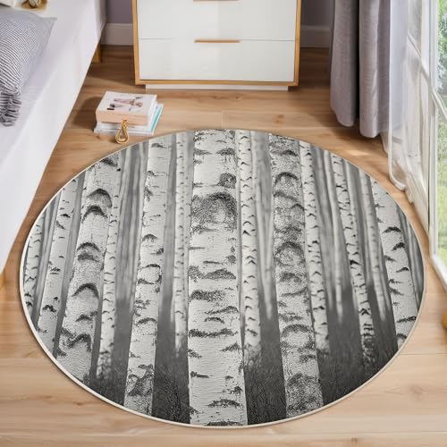 ZISTRCBAO Birkenwald Rund Teppich Kurzflor, Vintage-Wald Ultradünner Waschbarer Runder Teppich Für Den Innen Und Außenbereich Schlafzimmer Wohnzimmer Terrasse Garten 80cm, Grau ZISTRCBAO Birkenwald Rund Teppich Kurzflor, Vintage-Wald Ultradünner Waschbarer Runder Teppich Für Den Innen Und Außenbereich Schlafzimmer Wohnzimmer Terrasse Garten 80cm, Grau von ZISTRCBAO