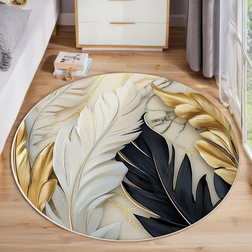 ZISTRCBAO Blattfeder Rund Teppich Kurzflor, Moderner Luxus Ultradünner Waschbarer Runder Teppich Für Den Innen Und Außenbereich Schlafzimmer Wohnzimmer Terrasse Garten 100cm, Weiß ZISTRCBAO Blattfeder Rund Teppich Kurzflor, Moderner Luxus Ultradünner Waschbarer Runder Teppich Für Den Innen Und Außenbereich Schlafzimmer Wohnzimmer Terrasse Garten 100cm, Weiß von ZISTRCBAO