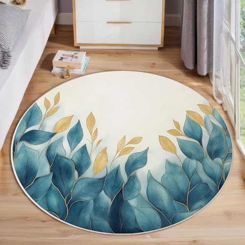 ZISTRCBAO Blattstruktur Kurzflor Teppich Rund, Retro-Boho Wohnzimmerteppich, Blaugrün Runder Teppich 160cm Round Eingangsbereich Waschbar Weich for Wohnzimmer Schlafzimmer Studie Heimbüro ZISTRCBAO Blattstruktur Kurzflor Teppich Rund, Retro-Boho Wohnzimmerteppich, Blaugrün Runder Teppich 160cm Round Eingangsbereich Waschbar Weich for Wohnzimmer Schlafzimmer Studie Heimbüro von ZISTRCBAO