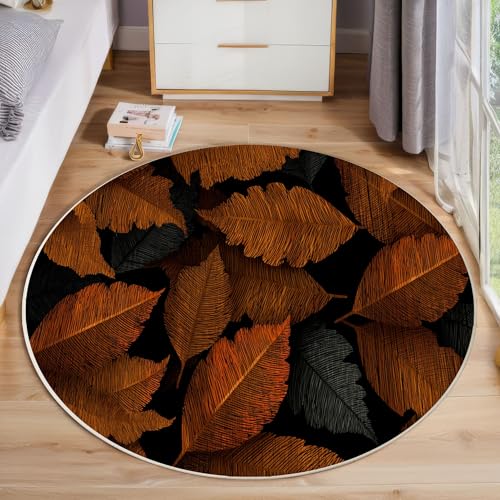 ZISTRCBAO Blattstruktur Kurzflor Teppich Rund, Vintage-Pflanze Wohnzimmerteppich, Dunkelorange Runder Teppich 80cm Round Eingangsbereich Waschbar Weich for Wohnzimmer Schlafzimmer Studie Heimbüro ZISTRCBAO Blattstruktur Kurzflor Teppich Rund, Vintage-Pflanze Wohnzimmerteppich, Dunkelorange Runder Teppich 80cm Round Eingangsbereich Waschbar Weich for Wohnzimmer Schlafzimmer Studie Heimbüro von ZISTRCBAO