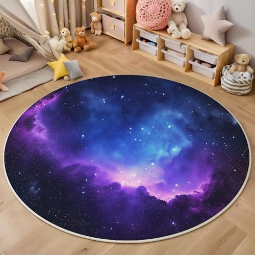 ZISTRCBAO Blau-Violetter Nebel Runder Teppich, Traumuniversum Runde Teppiche, Weich Waschbar rutschfest Wohnzimmer Schlafzimmer Nachttisch Restaurant Korridor Fußmatte Teppiche (100cm, Blau) von ZISTRCBAO