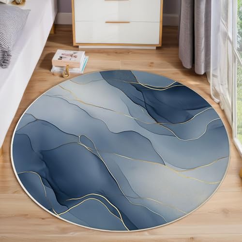 ZISTRCBAO Blaue Marmorstruktur Runder Teppich, Flüssige Kunst Runde, Weich Waschbar rutschfest Wohnzimmer Schlafzimmer Nachttisch Restaurant Korridor Fußmatte (60cm, Blau) von ZISTRCBAO