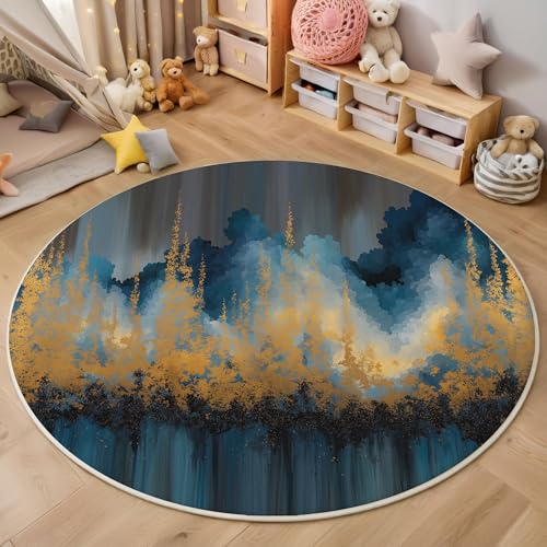 ZISTRCBAO Blaugoldener Marmor Runder Teppich, Moderner Luxus Runde Teppiche, Weich Waschbar rutschfest Wohnzimmer Schlafzimmer Nachttisch Restaurant Korridor Fußmatte Teppiche (60cm, Marineblau) von ZISTRCBAO