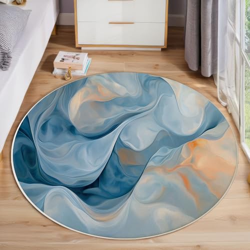 ZISTRCBAO Blaugrauer Marmor rutschfest Runder Teppich 120cm, Moderner Luxus Runder Teppich Wohnzimmer, Blau Dekoration Teppiche Weich Waschbar Für Zuhause Bodenmatte Schlafzimmer Dekorativer Teppiche von ZISTRCBAO