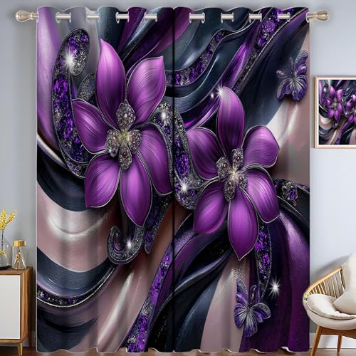 ZISTRCBAO Blumen Verdunkelungsvorhänge, Luxuriös Thermisch Isoliert Fensterbehandlung Vorhänge Für Wohnzimmer Dekoration, Lila 2 Paneele H99xB68.5cm ZISTRCBAO Blumen Verdunkelungsvorhänge, Luxuriös Thermisch Isoliert Fensterbehandlung Vorhänge Für Wohnzimmer Dekoration, Lila 2 Paneele H99xB68.5cm von ZISTRCBAO