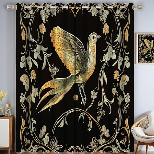 ZISTRCBAO Blumen Vögel Verdunkelungsvorhänge, Retro-Luxus Thermisch Isoliert Fensterbehandlung Vorhänge Für Wohnzimmer Dekoration, Schwarz 2 Paneele H99xB68.5cm ZISTRCBAO Blumen Vögel Verdunkelungsvorhänge, Retro-Luxus Thermisch Isoliert Fensterbehandlung Vorhänge Für Wohnzimmer Dekoration, Schwarz 2 Paneele H99xB68.5cm von ZISTRCBAO