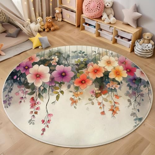 ZISTRCBAO Blumenranken Kurzflor Teppich Rund, Vintage-Aquarell Wohnzimmerteppich, Mehrfarbig Runder Teppich 60cm Round Eingangsbereich Waschbar Weich for Wohnzimmer Schlafzimmer Studie Heimbüro ZISTRCBAO Blumenranken Kurzflor Teppich Rund, Vintage-Aquarell Wohnzimmerteppich, Mehrfarbig Runder Teppich 60cm Round Eingangsbereich Waschbar Weich for Wohnzimmer Schlafzimmer Studie Heimbüro von ZISTRCBAO
