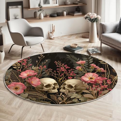 ZISTRCBAO Blumenschädel Kurzflor Teppich Rund, Gotisch Wohnzimmerteppich, Rosa Runder Teppich 60cm Round Eingangsbereich Waschbar Weich for Wohnzimmer Schlafzimmer Studie Heimbüro ZISTRCBAO Blumenschädel Kurzflor Teppich Rund, Gotisch Wohnzimmerteppich, Rosa Runder Teppich 60cm Round Eingangsbereich Waschbar Weich for Wohnzimmer Schlafzimmer Studie Heimbüro von ZISTRCBAO