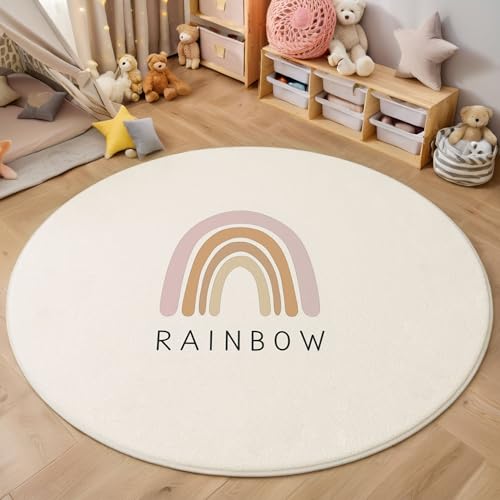 ZISTRCBAO Boho-Regenbogen Kurzflor Teppich Rund, Minimalismus Wohnzimmerteppich, Beige Runder Teppich 160cm Round Eingangsbereich Waschbar Weich for Wohnzimmer Schlafzimmer Studie Heimbüro von ZISTRCBAO