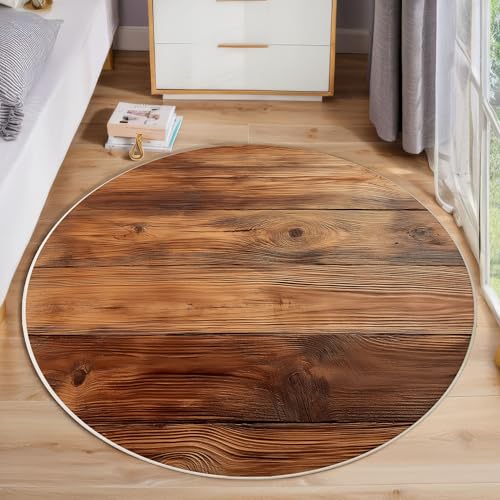 ZISTRCBAO Braune Holzbrettstruktur Runder Teppich, Vintage-Stil Runde, Weich Waschbar rutschfest Wohnzimmer Schlafzimmer Nachttisch Restaurant Korridor Fußmatte (60cm, Dunkelbraun) von ZISTRCBAO