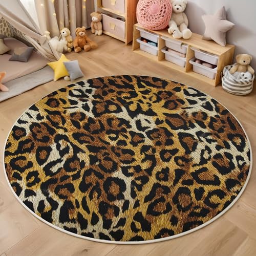 ZISTRCBAO Brauner Leopardenmuster Rund Teppich, Tiertextur Waschbarer Wohnzimmer Sofa Teppich Kurzflor Couchtischmatte, Braun Rund 160cm Teppiche Für Schlafzimmer Esszimmer Küche Innen ZISTRCBAO Brauner Leopardenmuster Rund Teppich, Tiertextur Waschbarer Wohnzimmer Sofa Teppich Kurzflor Couchtischmatte, Braun Rund 160cm Teppiche Für Schlafzimmer Esszimmer Küche Innen von ZISTRCBAO