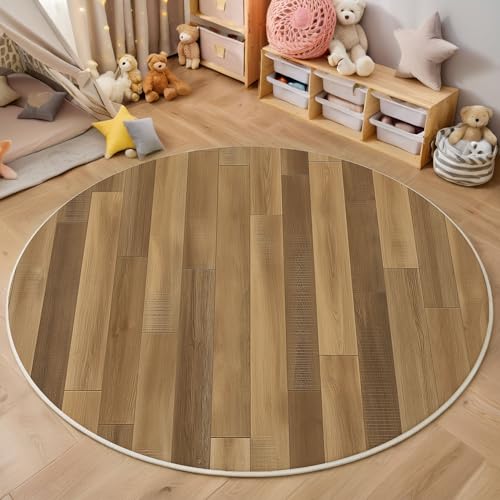 ZISTRCBAO Braunes Holzbrett Kurzflor Teppich Rund, Retro Schlicht Wohnzimmerteppich, Braun Runder Teppich 60cm Round Eingangsbereich Waschbar Weich for Wohnzimmer Schlafzimmer Studie Heimbüro von ZISTRCBAO