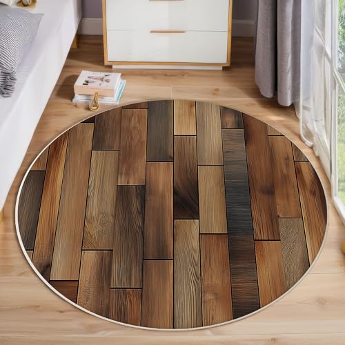 ZISTRCBAO Braunes Holzbrett Kurzflor Teppich Rund, Vintage-Land Wohnzimmerteppich, Braun Runder Teppich 180cm Round Eingangsbereich Waschbar Weich for Wohnzimmer Schlafzimmer Studie Heimbüro ZISTRCBAO Braunes Holzbrett Kurzflor Teppich Rund, Vintage-Land Wohnzimmerteppich, Braun Runder Teppich 180cm Round Eingangsbereich Waschbar Weich for Wohnzimmer Schlafzimmer Studie Heimbüro von ZISTRCBAO