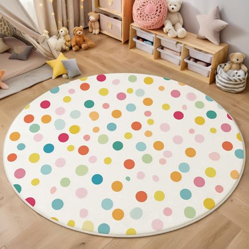 ZISTRCBAO Bunte Tupfen Kurzflor Teppich Rund, Minimalismus Wohnzimmerteppich, Mehrfarbig Runder Teppich 160cm Round Eingangsbereich Waschbar Weich for Wohnzimmer Schlafzimmer Studie Heimbüro von ZISTRCBAO