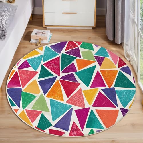 ZISTRCBAO Buntes Dreieck Runder Teppich, Moderne Schlichtheit Runde Teppiche, Weich Waschbar rutschfest Wohnzimmer Schlafzimmer Nachttisch Restaurant Korridor Fußmatte Teppiche (80cm, Mehrfarbig) von ZISTRCBAO