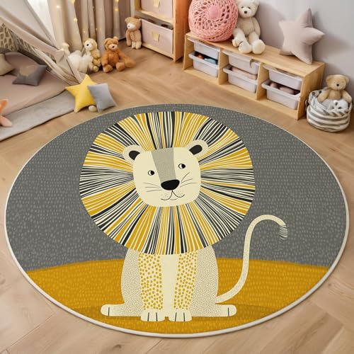 ZISTRCBAO Cartoon Löwe Tier Kurzflor Teppich Rund, Niedlich Einfach Wohnzimmerteppich, Gelb Runder Teppich 100cm Round Eingangsbereich Waschbar Weich for Wohnzimmer Schlafzimmer Studie Heimbüro ZISTRCBAO Cartoon Löwe Tier Kurzflor Teppich Rund, Niedlich Einfach Wohnzimmerteppich, Gelb Runder Teppich 100cm Round Eingangsbereich Waschbar Weich for Wohnzimmer Schlafzimmer Studie Heimbüro von ZISTRCBAO