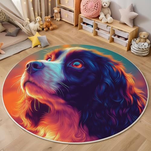 ZISTRCBAO Cocker Spaniel Tier Runder Teppich, Süß Verträumt Runde, Weich Waschbar rutschfest Wohnzimmer Schlafzimmer Nachttisch Restaurant Korridor Fußmatte (100cm, Orange) von ZISTRCBAO