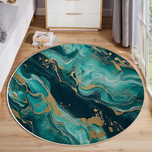 ZISTRCBAO Cyan-Gold-Marmor rutschfest Runder Teppich 180cm, Vintage-Luxus Runder Teppich Wohnzimmer, Grün Dekoration Teppiche Weich Waschbar Für Zuhause Bodenmatte Schlafzimmer Dekorativer Teppiche ZISTRCBAO Cyan-Gold-Marmor rutschfest Runder Teppich 180cm, Vintage-Luxus Runder Teppich Wohnzimmer, Grün Dekoration Teppiche Weich Waschbar Für Zuhause Bodenmatte Schlafzimmer Dekorativer Teppiche von ZISTRCBAO