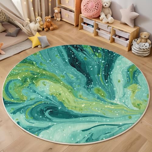 ZISTRCBAO Cyan-Marmor Runder Teppich, Moderner Luxus Runde Teppiche, Weich Waschbar rutschfest Wohnzimmer Schlafzimmer Nachttisch Restaurant Korridor Fußmatte Teppiche (160cm, Cyan) von ZISTRCBAO