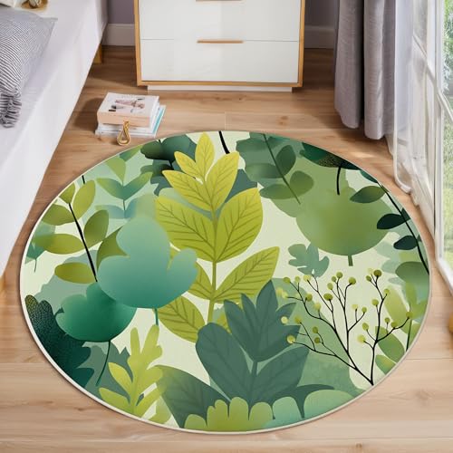 ZISTRCBAO Dschungelblätter Rund Teppich, Aquarellpflanzen Waschbarer Wohnzimmer Sofa Teppich Kurzflor Couchtischmatte, Grün Rund 180cm Teppiche Für Schlafzimmer Esszimmer Küche Innen von ZISTRCBAO