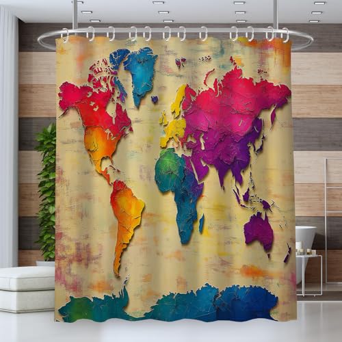 ZISTRCBAO Duschvorhang Wasserdichter 120 * 180cm Duschvorhang Waschbar Schnelltrocknender Stoff Polyester Badewanne Vorhang mit 12 Duschvorhängeringen,Blickdicht Stereo Weltkarte von ZISTRCBAO