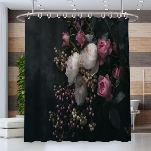ZISTRCBAO Duschvorhang Wasserdichter 180 * 200cm Duschvorhang Waschbar Schnelltrocknender Stoff Polyester Badewanne Vorhang mit 12 Duschvorhängeringen,Blickdicht Realistisch Blumen Frucht Pflanze von ZISTRCBAO