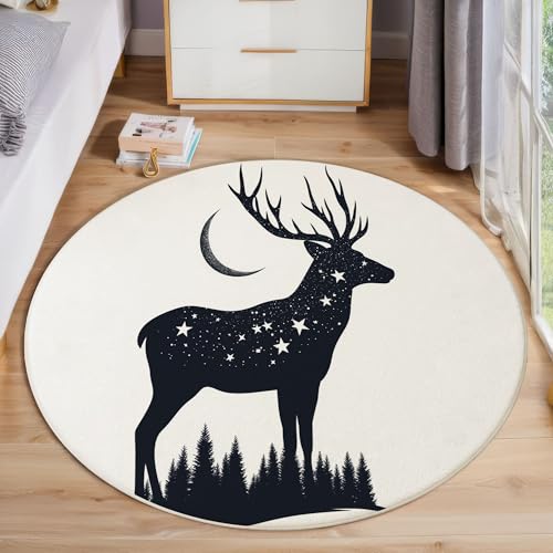 ZISTRCBAO Elch-Silhouette Runder Teppich, Modern Einfach Runde, Weich Waschbar rutschfest Wohnzimmer Schlafzimmer Nachttisch Restaurant Korridor Fußmatte (180cm, Schwarz) von ZISTRCBAO
